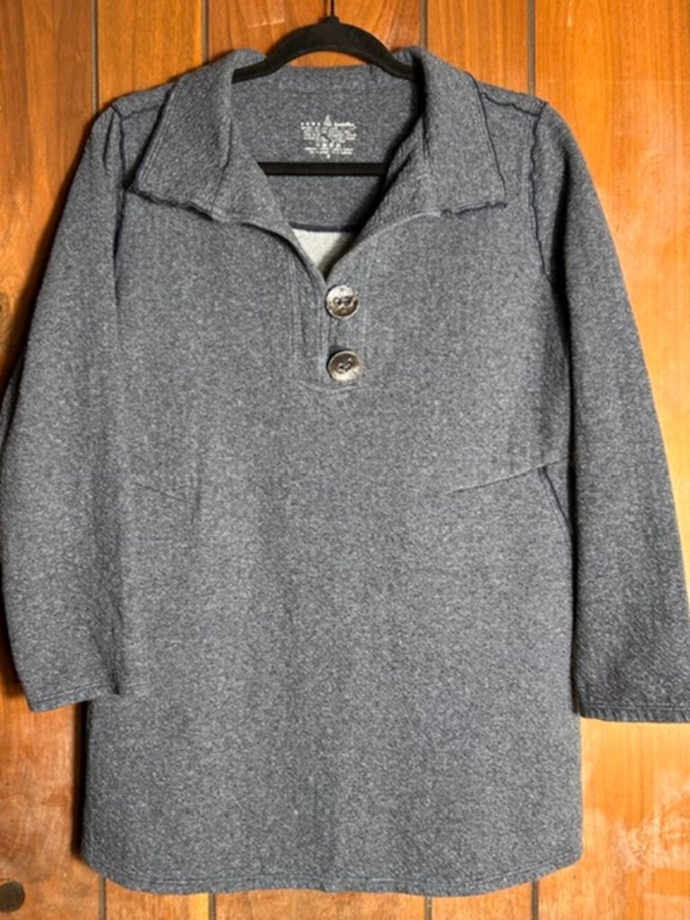 Neon Buddha Collared Pullover Mens Sz Medium Gray Tunic Buttons Pockets